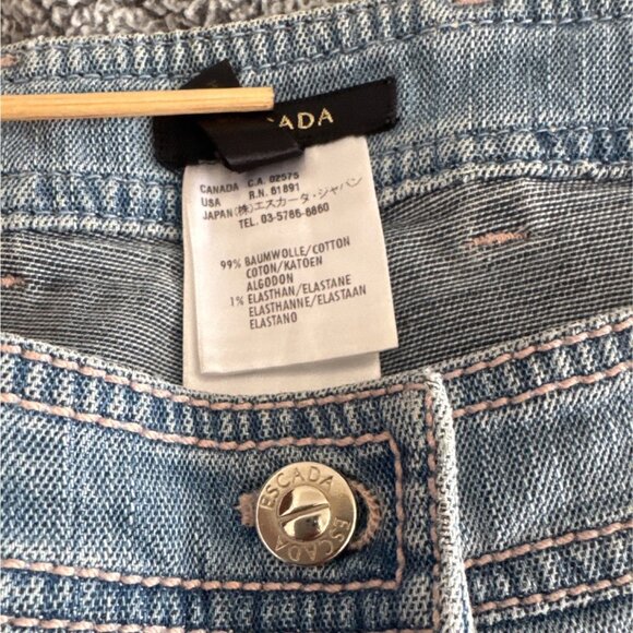 Escada Womens Light Blue Denim Flared Jeans With Rhinestone Detail Size 42 - Picture 6 of 10